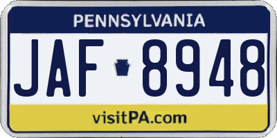 PA license plate JAF8948