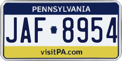 PA license plate JAF8954