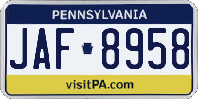 PA license plate JAF8958