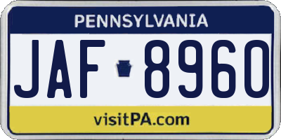 PA license plate JAF8960