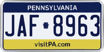PA license plate JAF8963