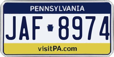 PA license plate JAF8974