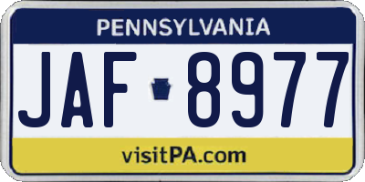 PA license plate JAF8977