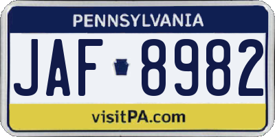 PA license plate JAF8982