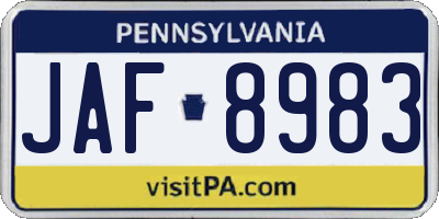 PA license plate JAF8983