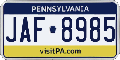 PA license plate JAF8985