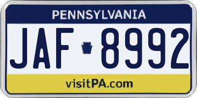PA license plate JAF8992