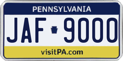 PA license plate JAF9000