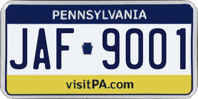 PA license plate JAF9001