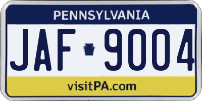 PA license plate JAF9004