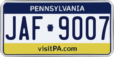 PA license plate JAF9007