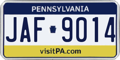 PA license plate JAF9014
