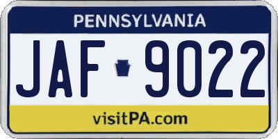 PA license plate JAF9022
