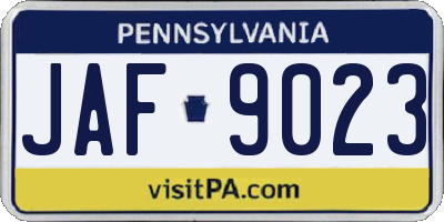 PA license plate JAF9023