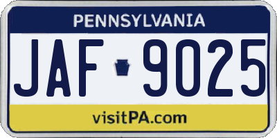 PA license plate JAF9025