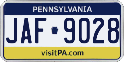 PA license plate JAF9028