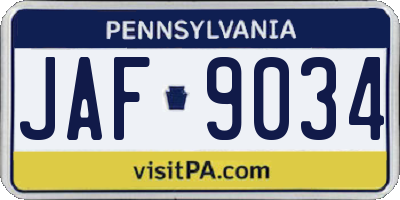 PA license plate JAF9034