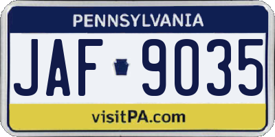 PA license plate JAF9035