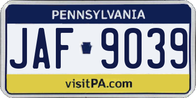 PA license plate JAF9039