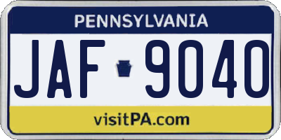 PA license plate JAF9040