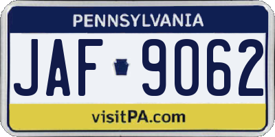 PA license plate JAF9062