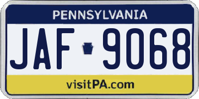 PA license plate JAF9068