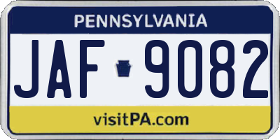 PA license plate JAF9082