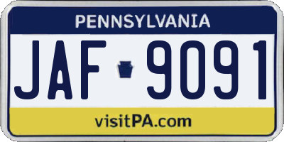 PA license plate JAF9091