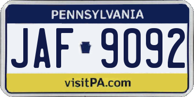 PA license plate JAF9092