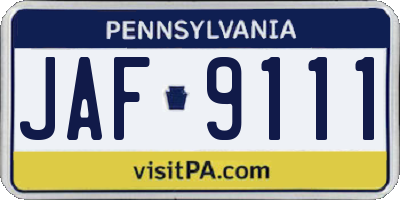 PA license plate JAF9111