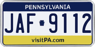 PA license plate JAF9112