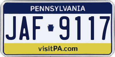 PA license plate JAF9117