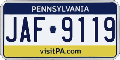 PA license plate JAF9119