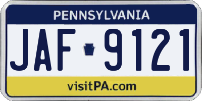 PA license plate JAF9121