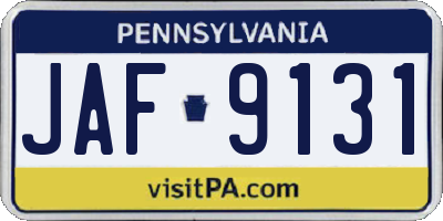 PA license plate JAF9131