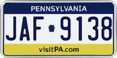 PA license plate JAF9138