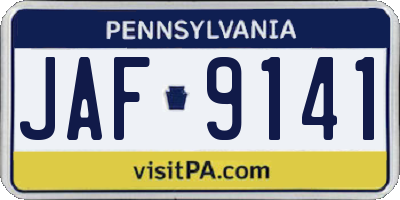 PA license plate JAF9141