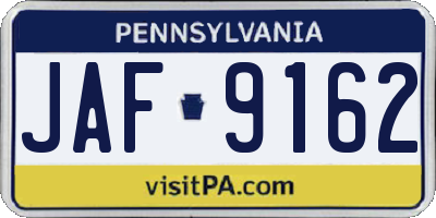 PA license plate JAF9162