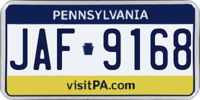 PA license plate JAF9168