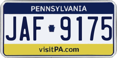 PA license plate JAF9175