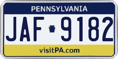 PA license plate JAF9182