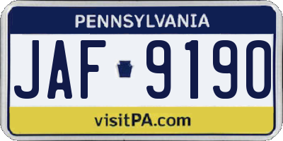 PA license plate JAF9190