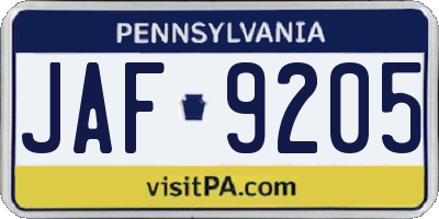 PA license plate JAF9205