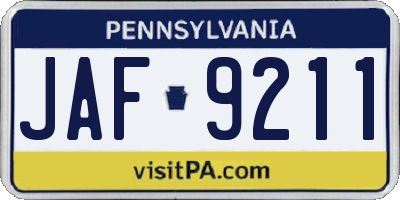PA license plate JAF9211