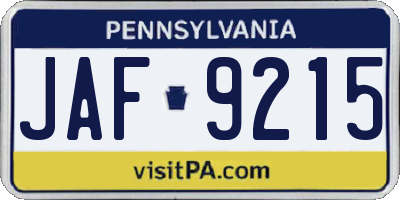 PA license plate JAF9215