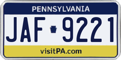 PA license plate JAF9221
