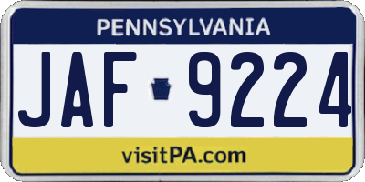PA license plate JAF9224