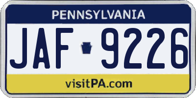 PA license plate JAF9226