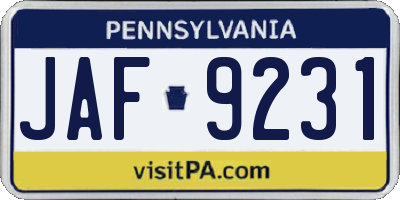 PA license plate JAF9231