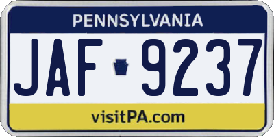 PA license plate JAF9237